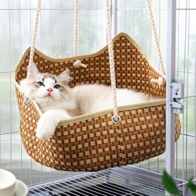 藤編みドレス型猫ハンモック夏用涼感