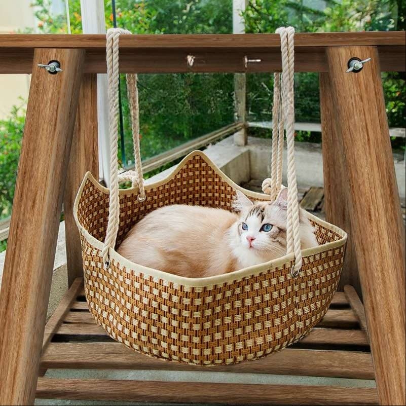 藤編みドレス型猫ハンモック夏用涼感
